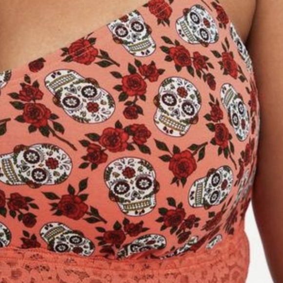 🟣Torrid Curve Bralette Plus Size 3 - Lightly Lined Cotton Lace Hem Ditsy Skull - Picture 6 of 13